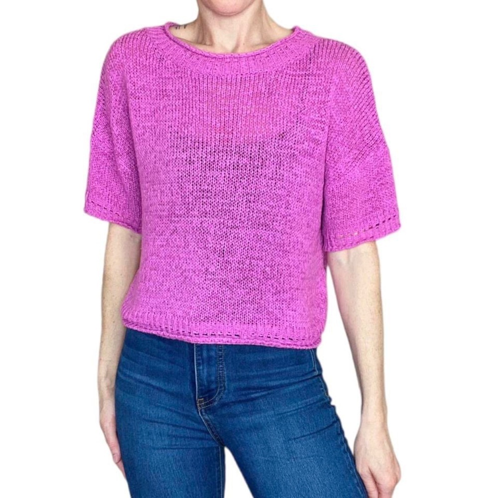 New In Pinkish Purple Crochet Cropped Casual Minimalist Sweater